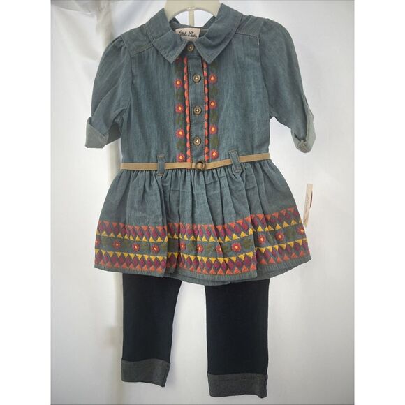 Little Lass Girls Infant Toddler 24 Month Western Denim 2 Piece Outfit NEW - Picture 5 of 8